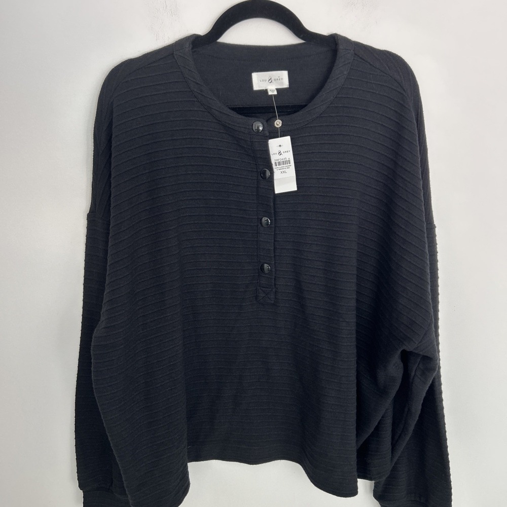 Lou Grey Women's XXL Black NWT  Long Sleeve Front Snaps Pull Over Sweater